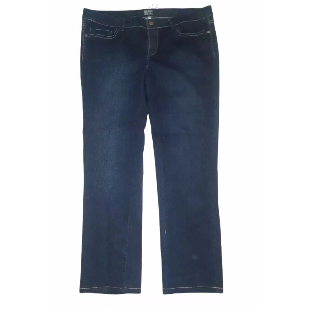 Make + Model Indigo Blue Wash Casual Mid Rise Slim Straight Jean 12 Petite